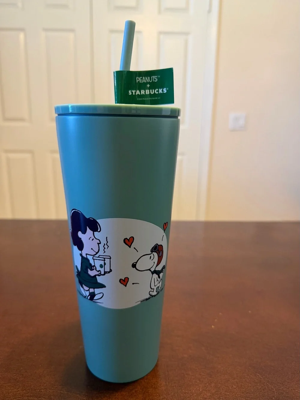 Starbucks Peanuts 2026 Special Edition Green Stainless Steel Tumbler w Straw NWT